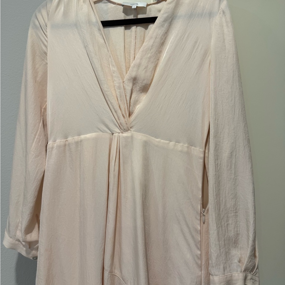 VINCE Light Pink Silk Midi Dress in Neutral Cream Small Size 4 - Picture 11 of 12